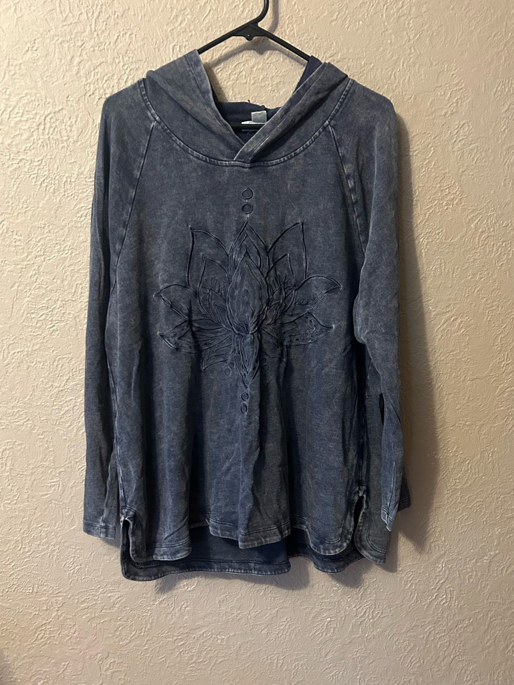 Style & Co. Washed Blue Hooded Long-Sleeve Shirt with Lotus Motif